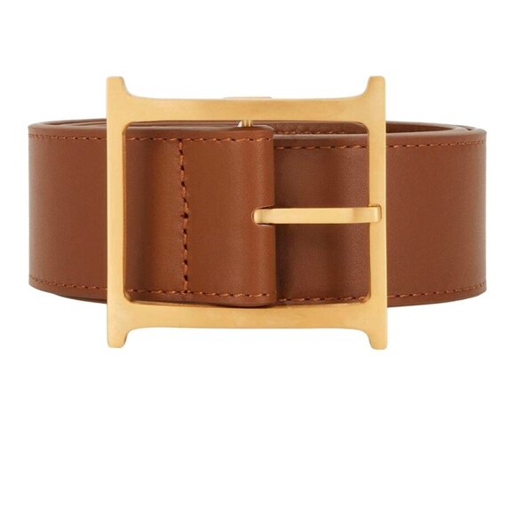 Helsa Brown Leather Belt with Gold Buckle - Picture 3 of 13